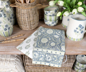 Set 2 Samara Denim Blue Floral Teatowels