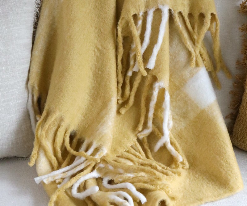 Hugo Yellow & White Check Throw Blanket