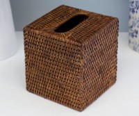 Square Rattan Tissue Box Cover - Brown