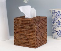 Square Rattan Tissue Box Cover - Brown