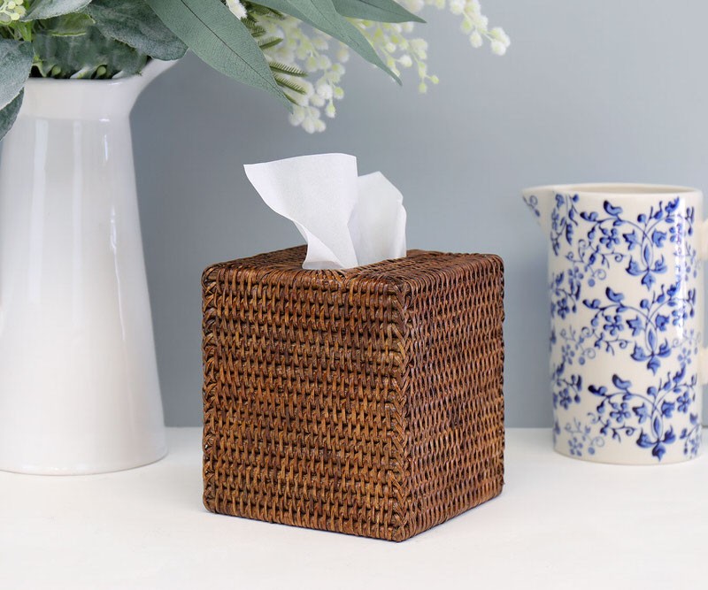 Square Rattan Tissue Box Cover - Brown