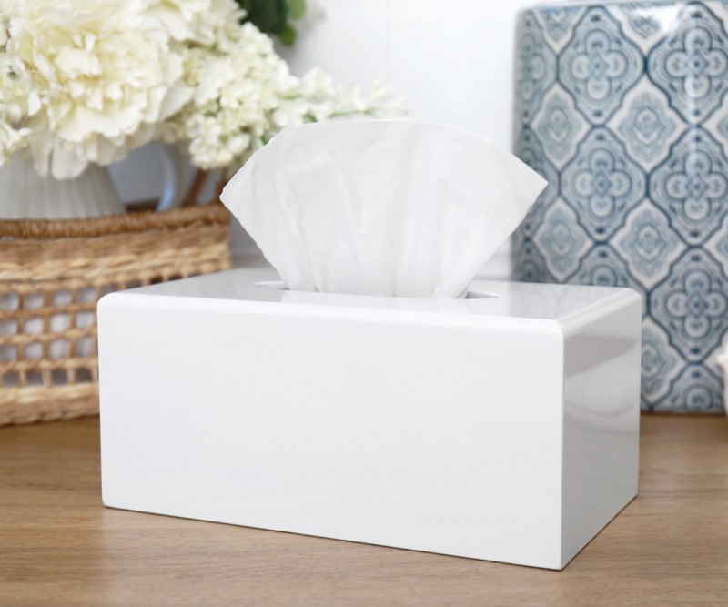 White Lacquer Tissue Box Cover