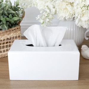 White Lacquer Tissue Box Cover, shown as a standalone product for clear identification