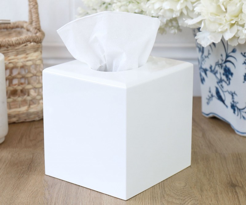 Square White Lacquer Tissue Box Cover