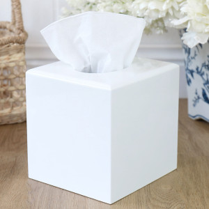 Square White Lacquer Tissue Box Cover, decorative sign