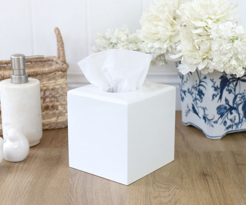 Square White Lacquer Tissue Box Cover