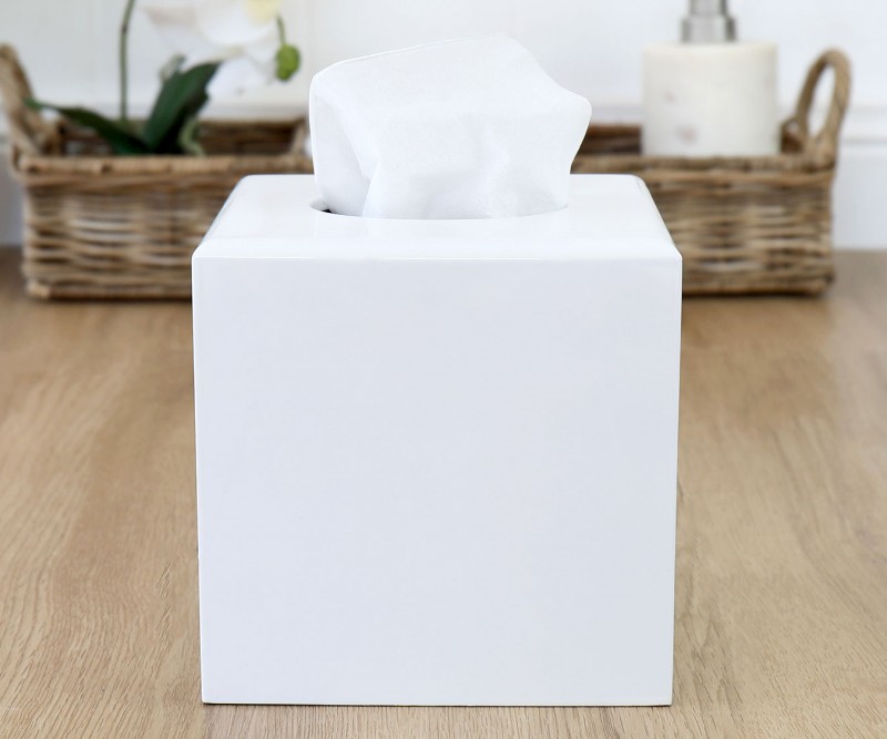 Square White Lacquer Tissue Box Cover
