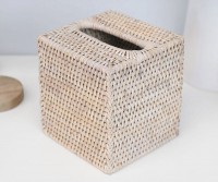Square Rattan Tissue Box Cover - Whitewash