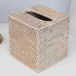 Square Rattan Tissue Box Cover - Whitewash, decorative home accessory