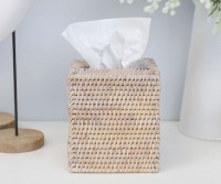 Square Rattan Tissue Box Cover - Whitewash