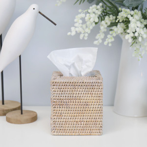 Square Rattan Tissue Box Cover - Whitewash, shown as a standalone product for clear identification