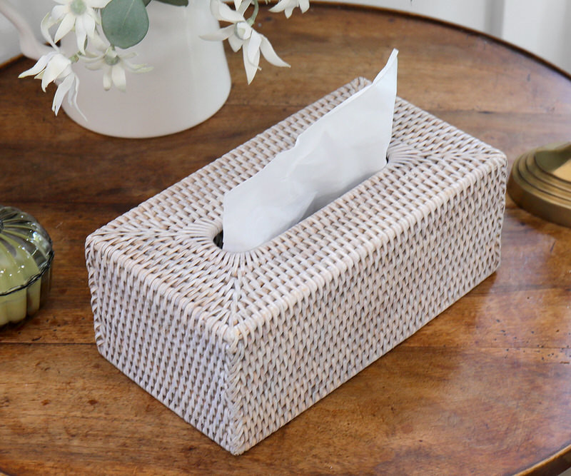 Whitewash Rattan Tissue Box Cover - Large