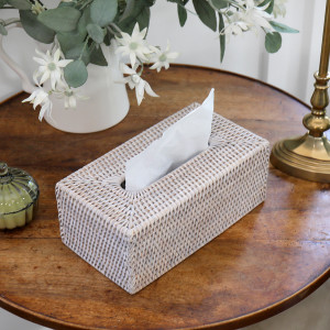 Whitewash Rattan Tissue Box Cover - Large, highlighting the product's distinctive form and defining design