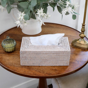 Whitewash Rattan Tissue Box Cover - Large, presented as a standalone item for straightforward product identification