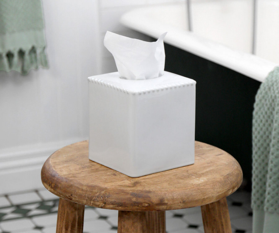 Louisa Beaded White Ceramic Tissue Box