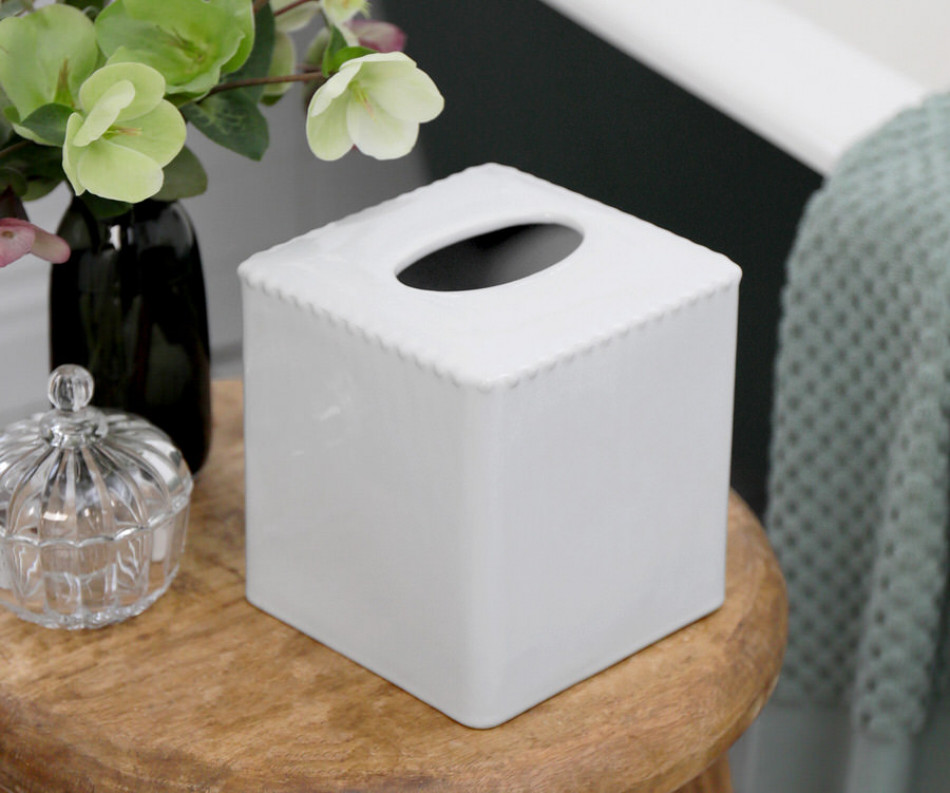 Louisa Beaded White Ceramic Tissue Box