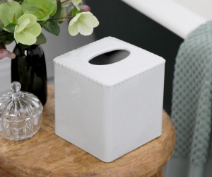 Louisa Beaded White Ceramic Tissue Box