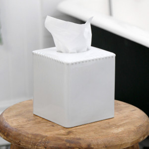 Louisa Beaded White Ceramic Tissue Box, decorative home accessory