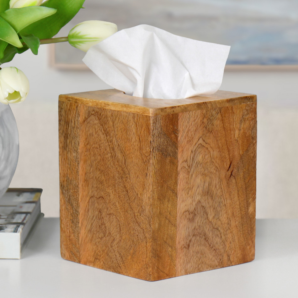 Carew Mango Wood Tissue Box Cover, decorative home accessory