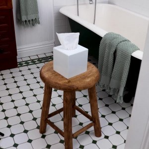 Square White Lacquer Tissue Box Cover, presented as a standalone item for straightforward product identification