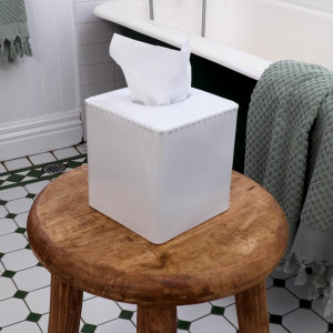 Louisa Beaded White Ceramic Tissue Box