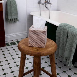 Square Rattan Tissue Box Cover - Whitewash, presented as a standalone item for straightforward product identification