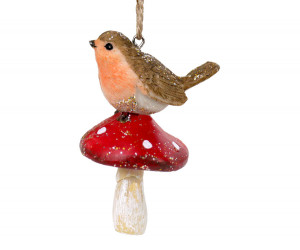 Robin Redbreast on Toadstool Tree Decoration