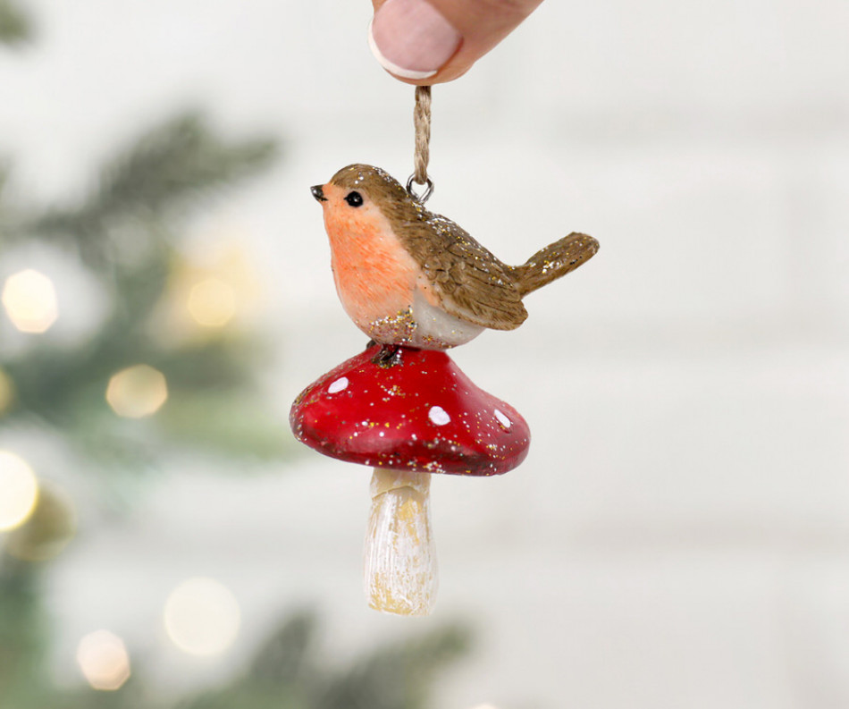Robin Redbreast on Toadstool Tree Decoration