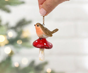 Robin Redbreast on Toadstool Tree Decoration