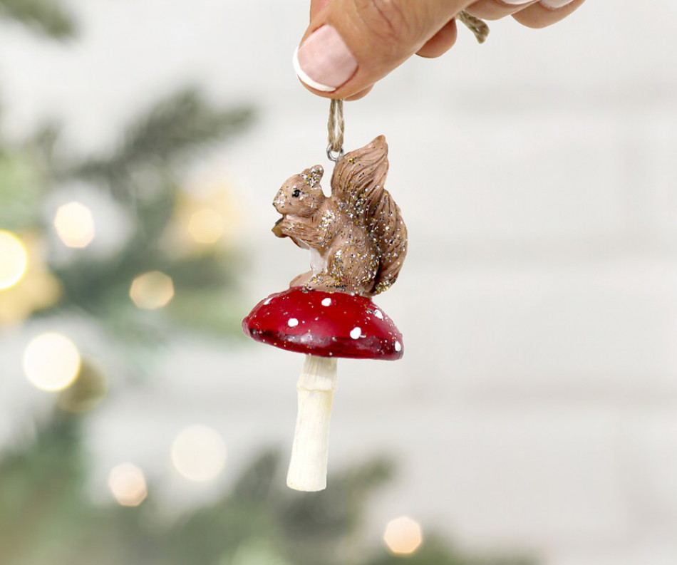 Squirrel on Toadstool Tree Decoration