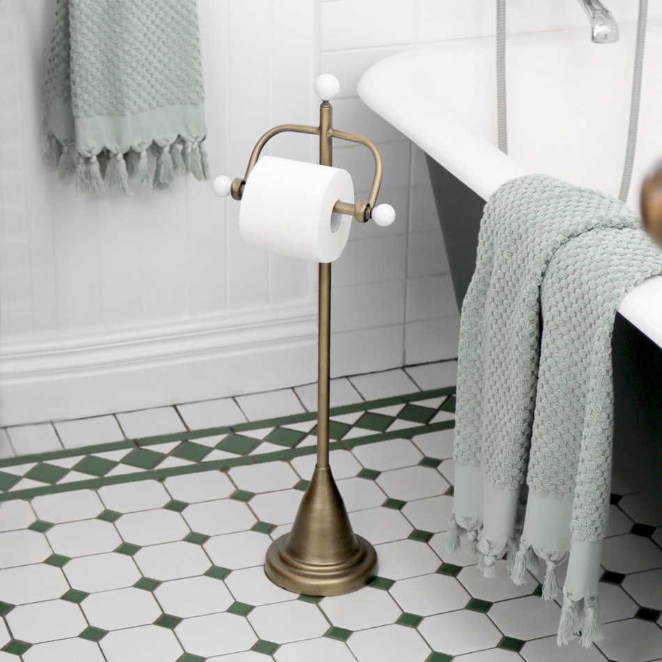 Kingsley Toilet Roll Holder Antique Gold, designed to add practical storage or display space to the home