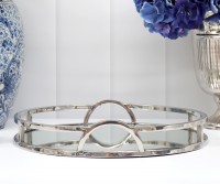 Madison Round Silver Mirror Tray - Arch Handles