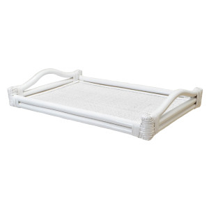 Raffles White Rattan Tray Large