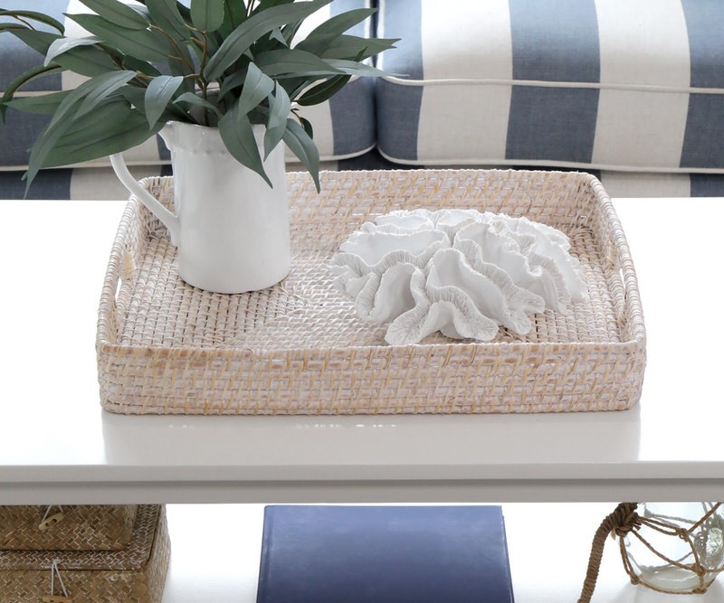 Bayside Whitewash Rattan Tray Large Beautiful home decor at French Knot