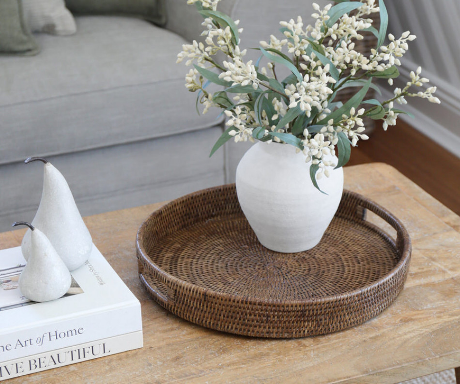 Bayview Round Rattan Tray - Brown