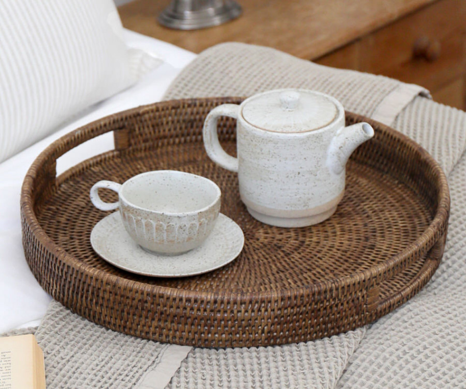 Bayview Round Rattan Tray - Brown