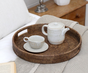 Bayview Round Rattan Tray - Brown