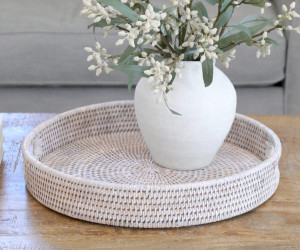 Avalon Round Rattan Tray - Whitewash