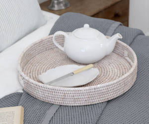 Avalon Round Rattan Tray - Whitewash