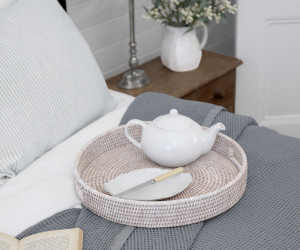 Avalon Round Rattan Tray - Whitewash