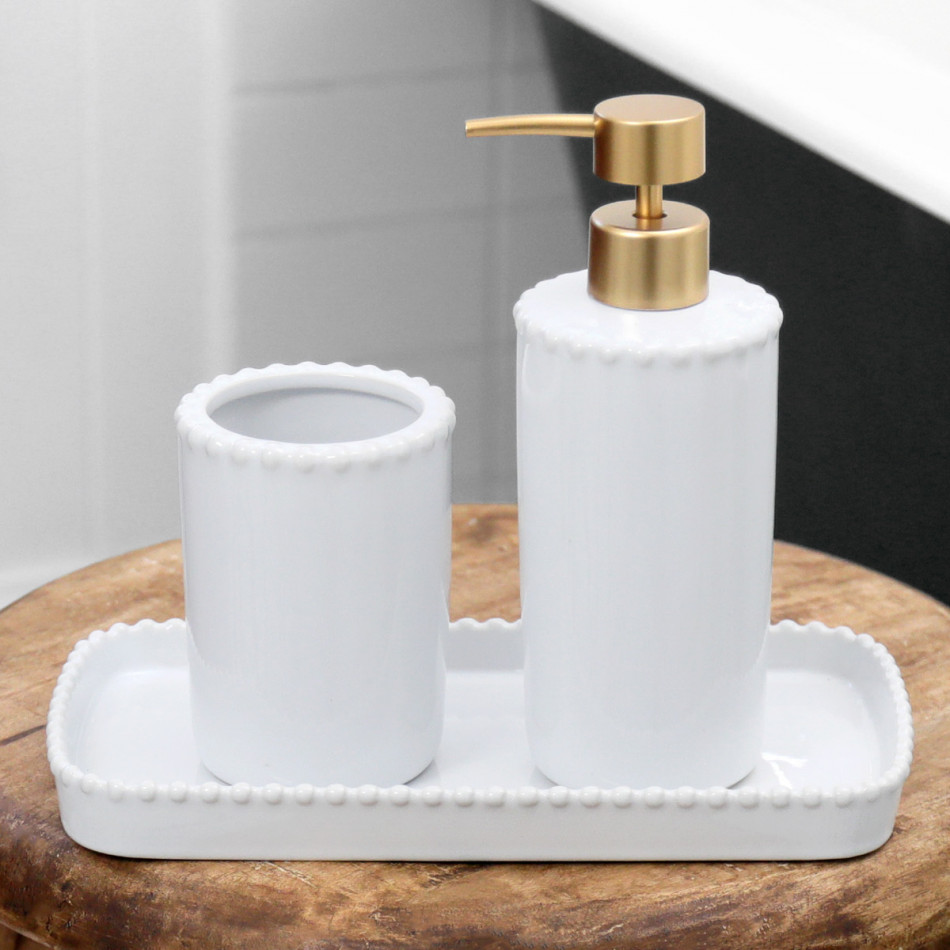 Louisa Beaded White Bathroom Cup, a drinkware piece for serving and tabletop use