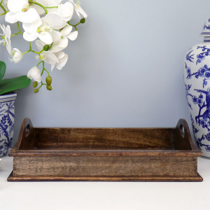 Belle Dark Wood Tray - Medium, designed for practical dining use with an ornamental presentation