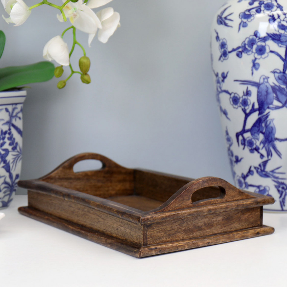 Belle Dark Wood Tray - Small, decorative tableware