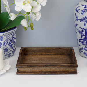Belle Dark Wood Tray - Small, a tabletop piece suited to serving food or creating a decorative display