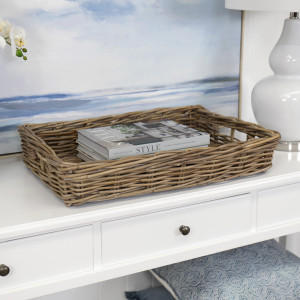 Amalfi Rattan Tray Antique Grey - Rectangle