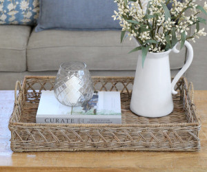 Large Stanton Diamond Weave Rattan Tray