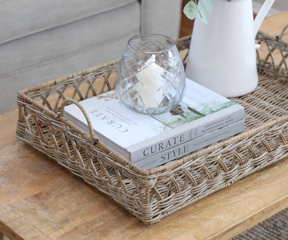 Large Stanton Diamond Weave Rattan Tray