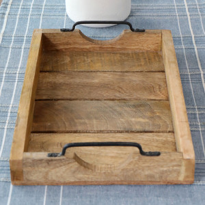 Hunter Wooden Slat Tray with Black Iron Handles - Small, decorative tableware