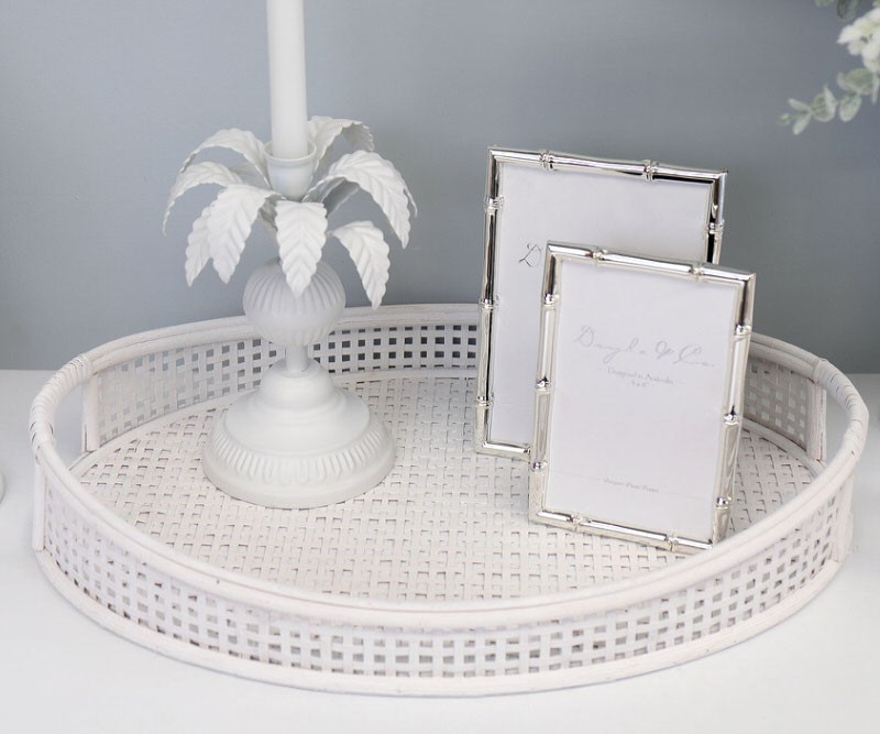 Columbia Oval Rattan Tray - White