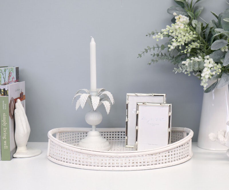 Columbia Oval Rattan Tray - White
